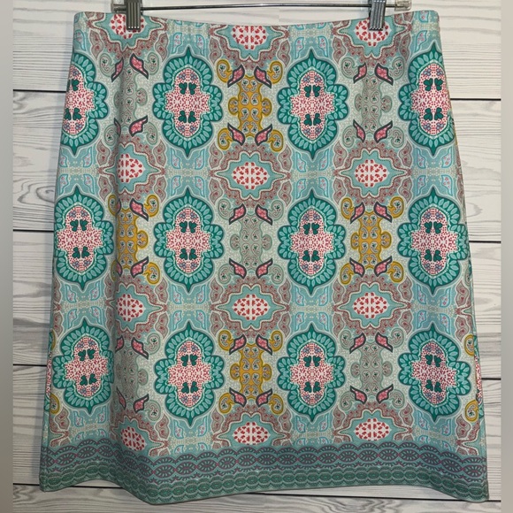 Talbots Light Blue Paisley Floral Stretch Elastic Waist Skirt - Size Large - Picture 3 of 13